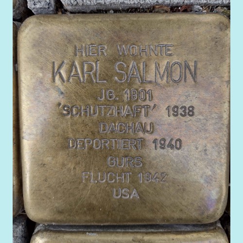 Stolperstein für Karl Salmon in der Eisenbahnstraße 6, Foto: Matthias Pöhler