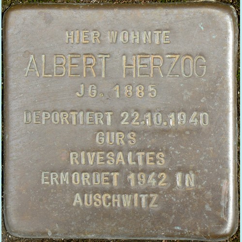 Stolperstein für Albert Herzog in der Judengasse 1, Foto: Simon Mannweiler / Wikimedia Commons